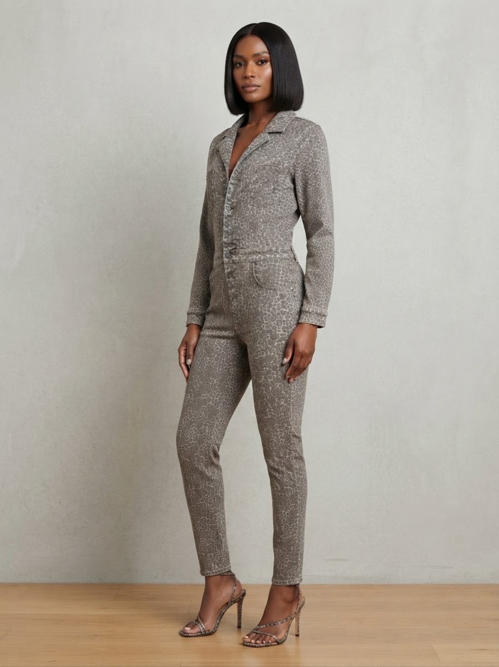 AFRM  Printed Long-Sleeve Button-Front Jumpsuit